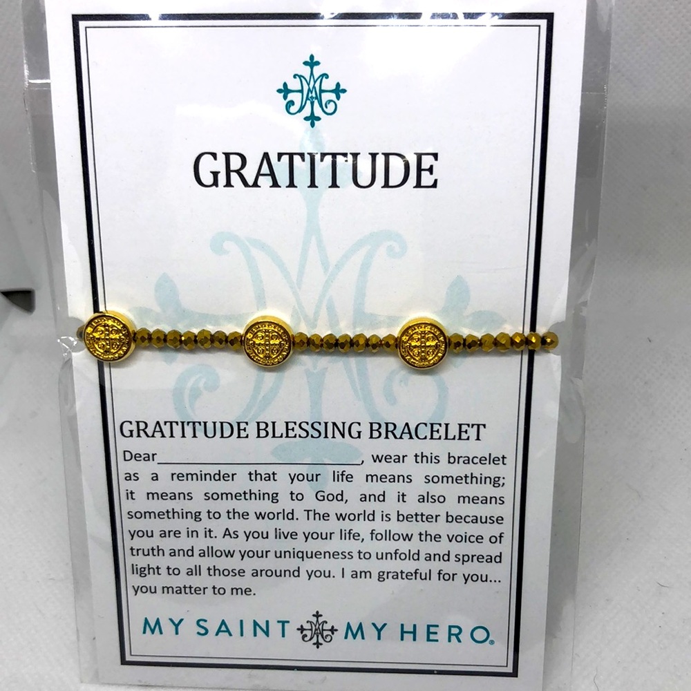 My Saint My Hero Gold Gratitude Blessing Beaded Bracelet